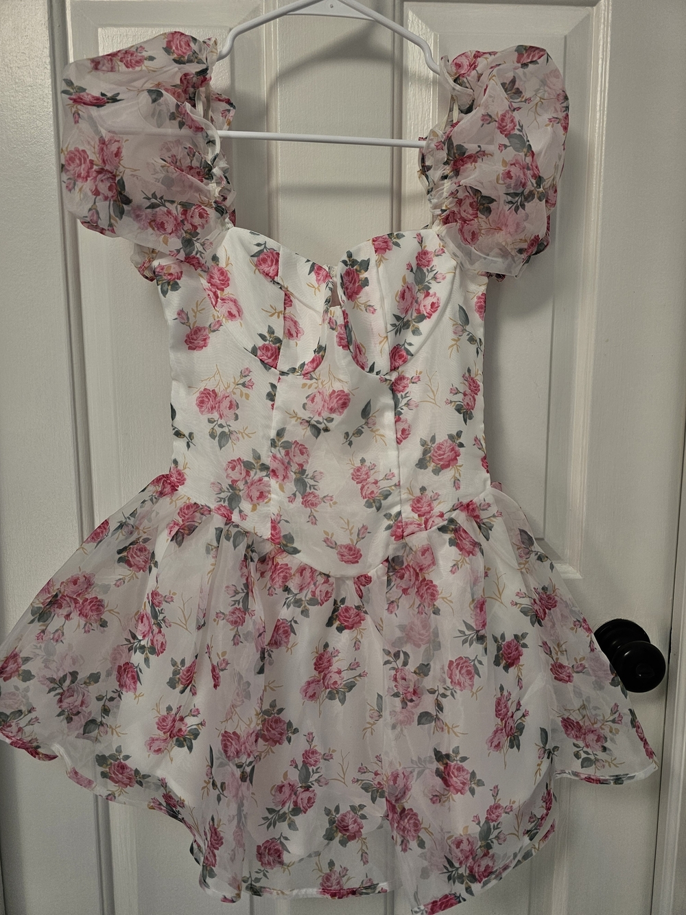 SHEIN White Floral Mini Dress with Pink Roses
